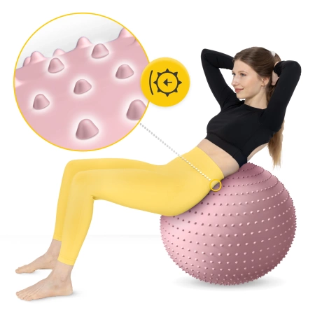 Felfújható, tüskés masszázslabda, 65 cm, rózsaszín