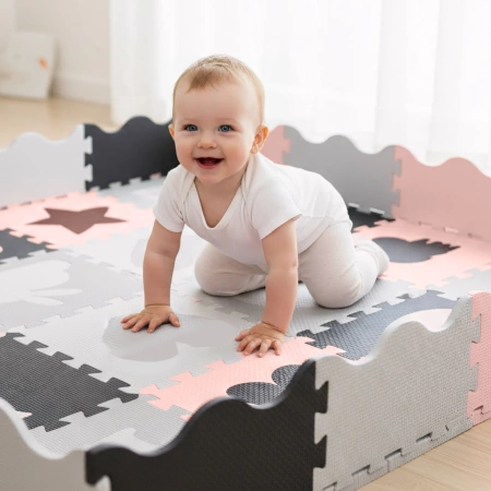 Gyerek oktató puzzle szőnyeg, 150 x 150 cm, rózsaszín