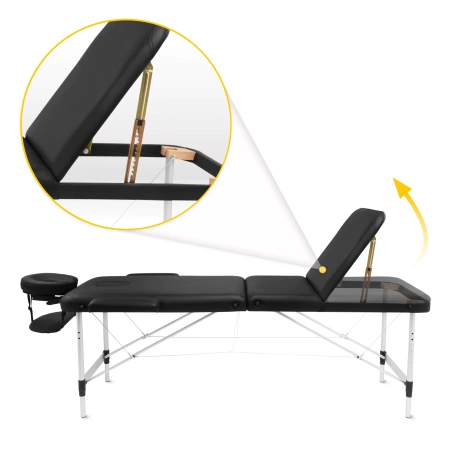 Állítható fekvőfelületű, alumínium masszázságy, 60 cm, fekete