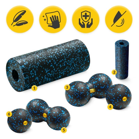 EPP masszázshenger és golyó készlet, 6 db, kék