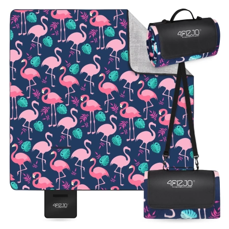 Szigeteléssel rendelkező piknik- és strandtakaró, 200 x 200 cm, flamingó mintás