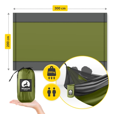 Mountain Goat két személyes utazási függőágy szúnyoghálóval, szürke és zöld