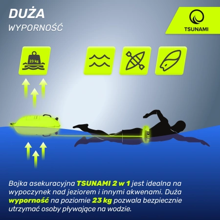 TSUNAMI vízálló tárolózsebbel ellátott 2 az 1-ben felfújható biztonsági úszóbója, sárga