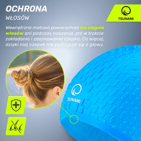 TSUNAMI női úszósapka, szöveges minta, kék