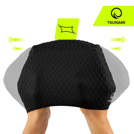 TSUNAMI női úszósapka, szöveges minta, fekete