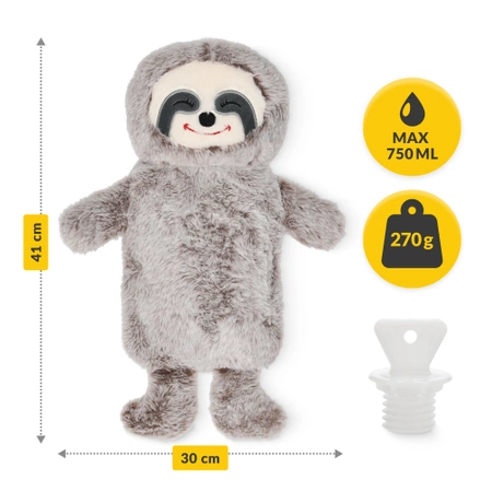 Plüss melegítőpalack lajhár mintás szövetborítással, 0,75 l