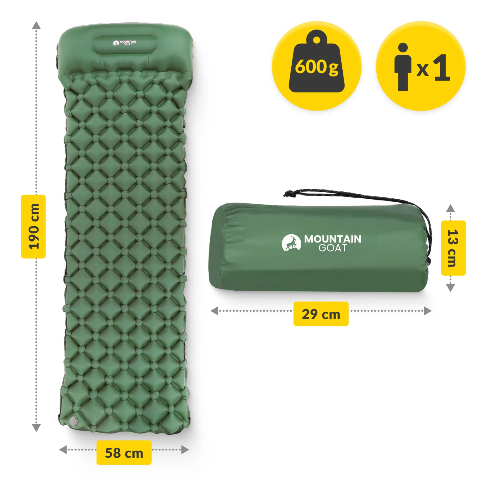 Dmuchany materac turystyczny jednoosobowy MOUNTAIN GOAT