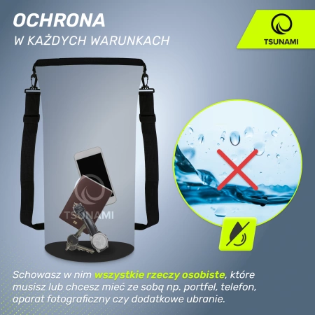 TSUNAMI vízálló zsák, 30 l, fekete