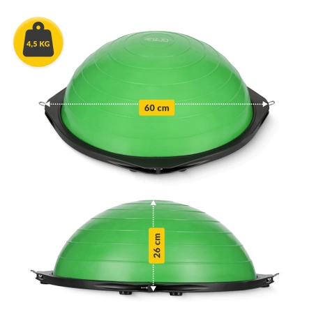 Gumiszalaggal ellátott egyensúlyozó félgömb, zöld