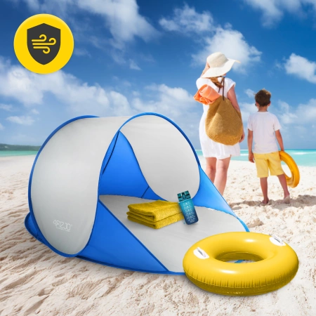 Önfelállító strandsátor, kék-szürke