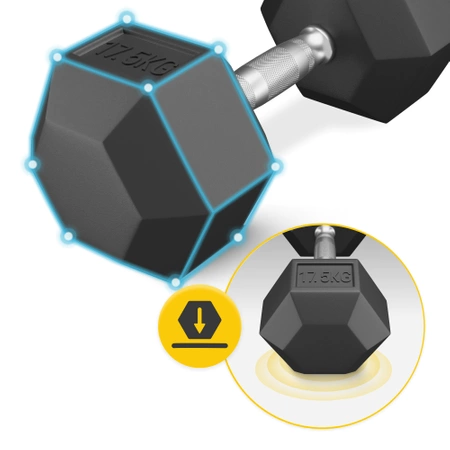 HEX acél kézi súlyzó, 1 x 17,5 kg