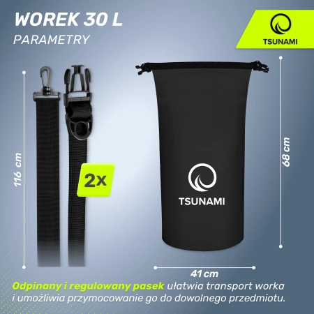 TSUNAMI vízálló zsák, 30 l, fekete