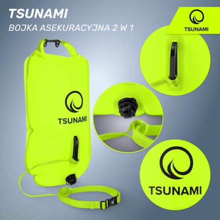 TSUNAMI vízálló tárolózsebbel ellátott 2 az 1-ben felfújható biztonsági úszóbója, sárga