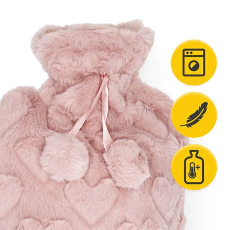 Gumi melegítőpalack szív mintás plüss szövetborítással, 2 l