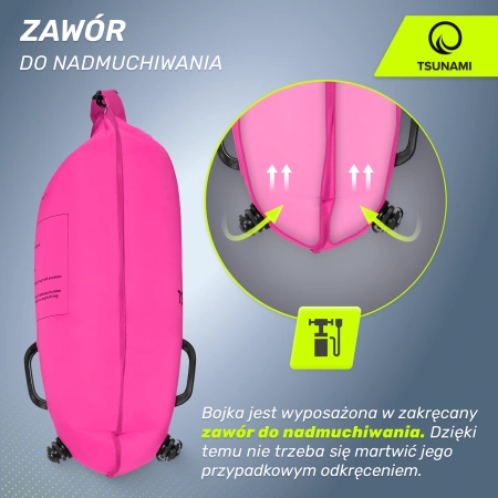 TSUNAMI vízálló tárolózsebbel ellátott 2 az 1-ben felfújható biztonsági úszóbója, rózsaszín
