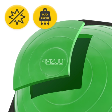 Gumiszalaggal ellátott egyensúlyozó félgömb, zöld