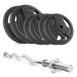 40 kg-os öntöttvas súlyzókészlet + 120 cm-es enyhén hajlított francia rúd