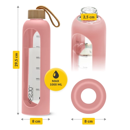 Üvegkulacs, 1 L, rózsaszín