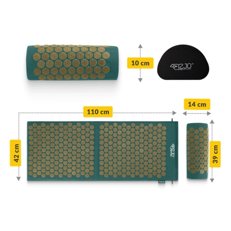 Nagy akupresszúrás szőnyeg párnával, XL, sötétzöld