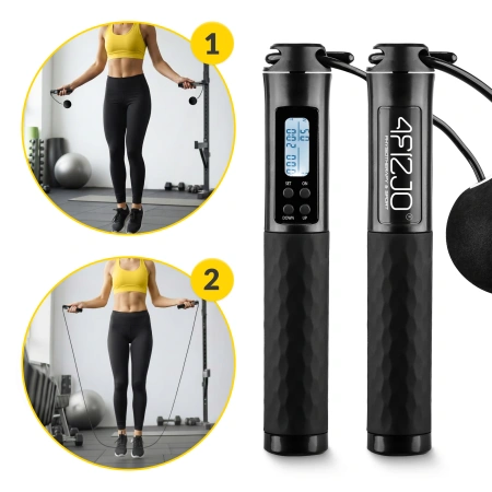 Számlálóval és golyóval ellátott ugrálókötél, fekete