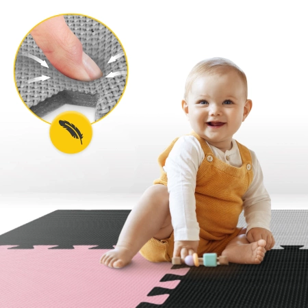 Gyerek oktató puzzle szőnyeg, 180 x 180 cm, rózsaszín