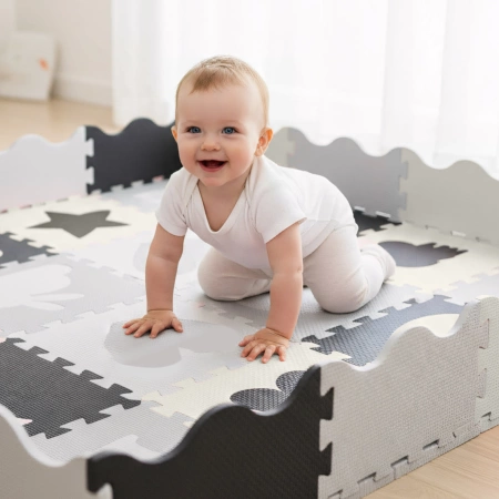 Gyerek oktató puzzle szőnyeg, 150 x 150 cm, szürke