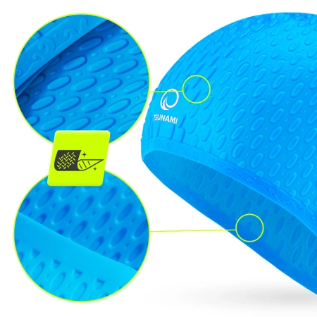 TSUNAMI női úszósapka, szöveges minta, kék