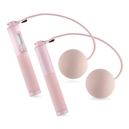 Rózsaszín ugrókötél számlálóval és golyókkal