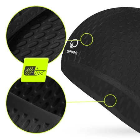 TSUNAMI női úszósapka, szöveges minta, fekete