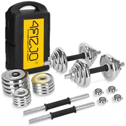 Bőröndöt tartalmazó acél súlyzókészlet, 20 kg