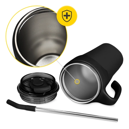 Szívószálas termosz bögre, 650 ml, fekete