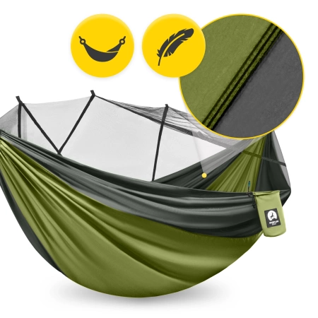 Mountain Goat egyágyas utazó függőágy szúnyoghálóval, szürke és zöld