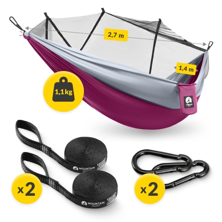 Mountain Goat egyágyas utazó függőágy szúnyoghálóval, szürke és rózsaszín