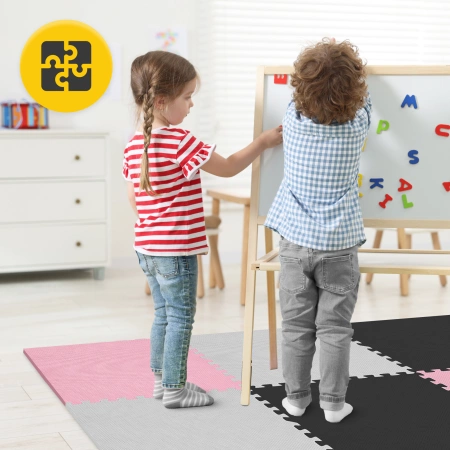 Gyerek oktató puzzle szőnyeg, 180 x 180 cm, rózsaszín