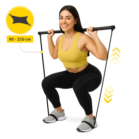 Expanderrel ellátott pilates edzőrúd, fekete