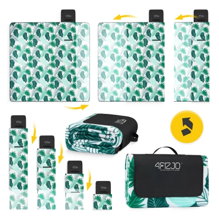 Szigeteléssel rendelkező piknik- és strandtakaró, 200 x 200 cm, levél mintás