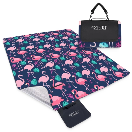 Szigeteléssel rendelkező piknik- és strandtakaró, 200 x 200 cm, flamingó mintás