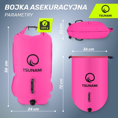 TSUNAMI vízálló tárolózsebbel ellátott 2 az 1-ben felfújható biztonsági úszóbója, rózsaszín