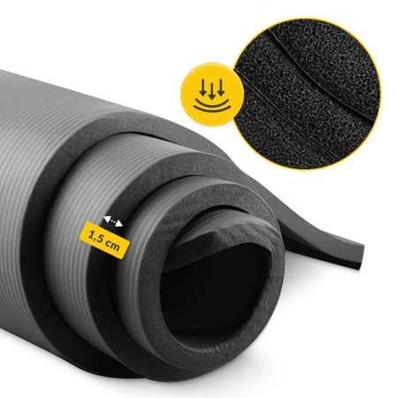 NBR torna- és jógaszőnyeg, 180 × 60 × 1,5 cm, fekete