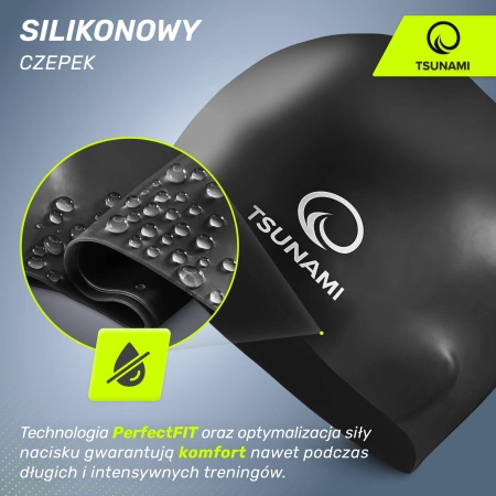 TSUNAMI PRO unisex úszósapka, fekete