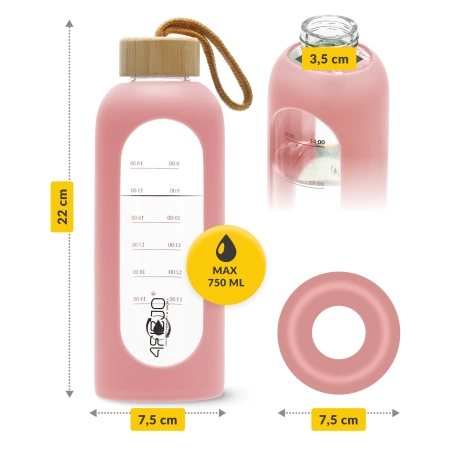 Üvegkulacs, 750 ml, rózsaszín