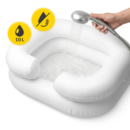 Felfújható medence a fej mosásához az ágyban