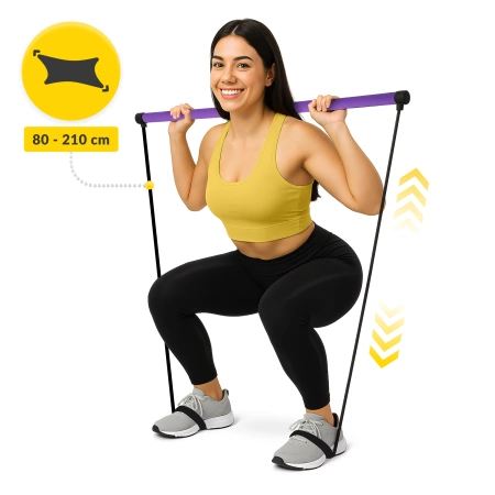 Expanderrel ellátott pilates edzőrúd, lila