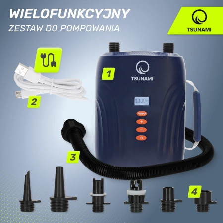 TSUNAMI akkumulátorral ellátott elektromos pumpa SUP deszkához