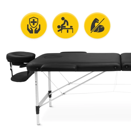Állítható fekvőfelületű, alumínium masszázságy, 60 cm, fekete